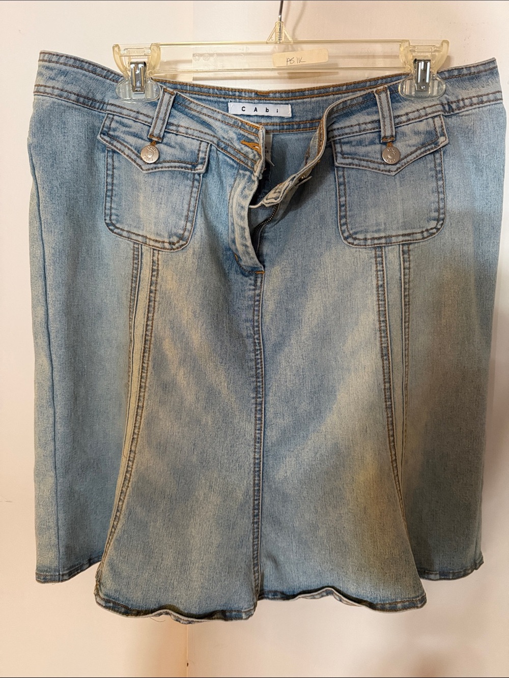 CAbi Light Blue Denim Bootcut Jeans Skirt;with function pockets and front zipper